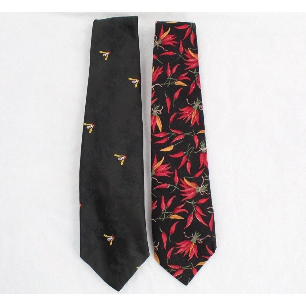 2pc Lot Novelty Neck Ties - Bumble Bee Chili Peppers